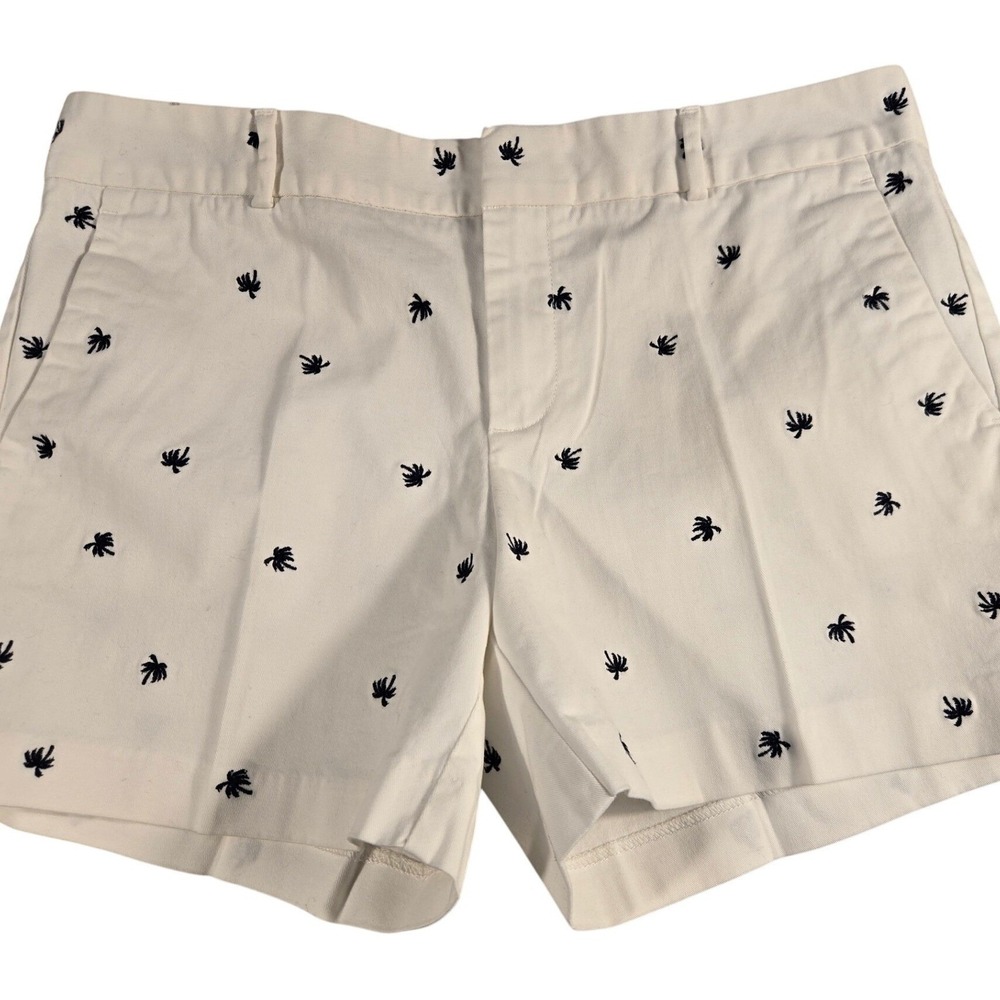 Banana Republic City Chino Shorts White Navy Palm Tree Embroidered Womens 10